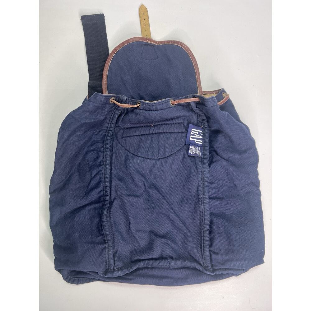 Vintage GAP Floral Tapestry Drawstring Backpack Y2K Boho Cottage Leather Trim - Picture 9 of 10